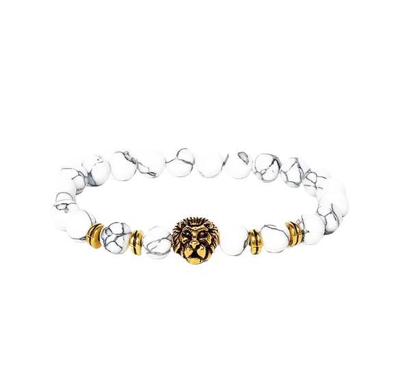 Map Stone Blue Grain Alloy Lion's Head Spacer Bracelet