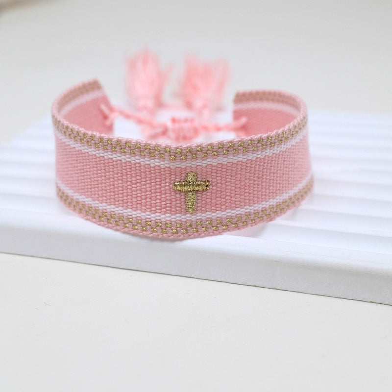 Embroidery Letter Cross Woven Bohemian Ethnic Style Bracelet