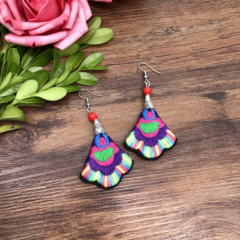 Fabric Yunnan Simple Flower Tassel Female Earrings