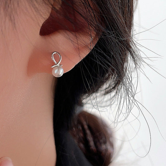 Sier Single Pearl Elegant Design Sense Earrings