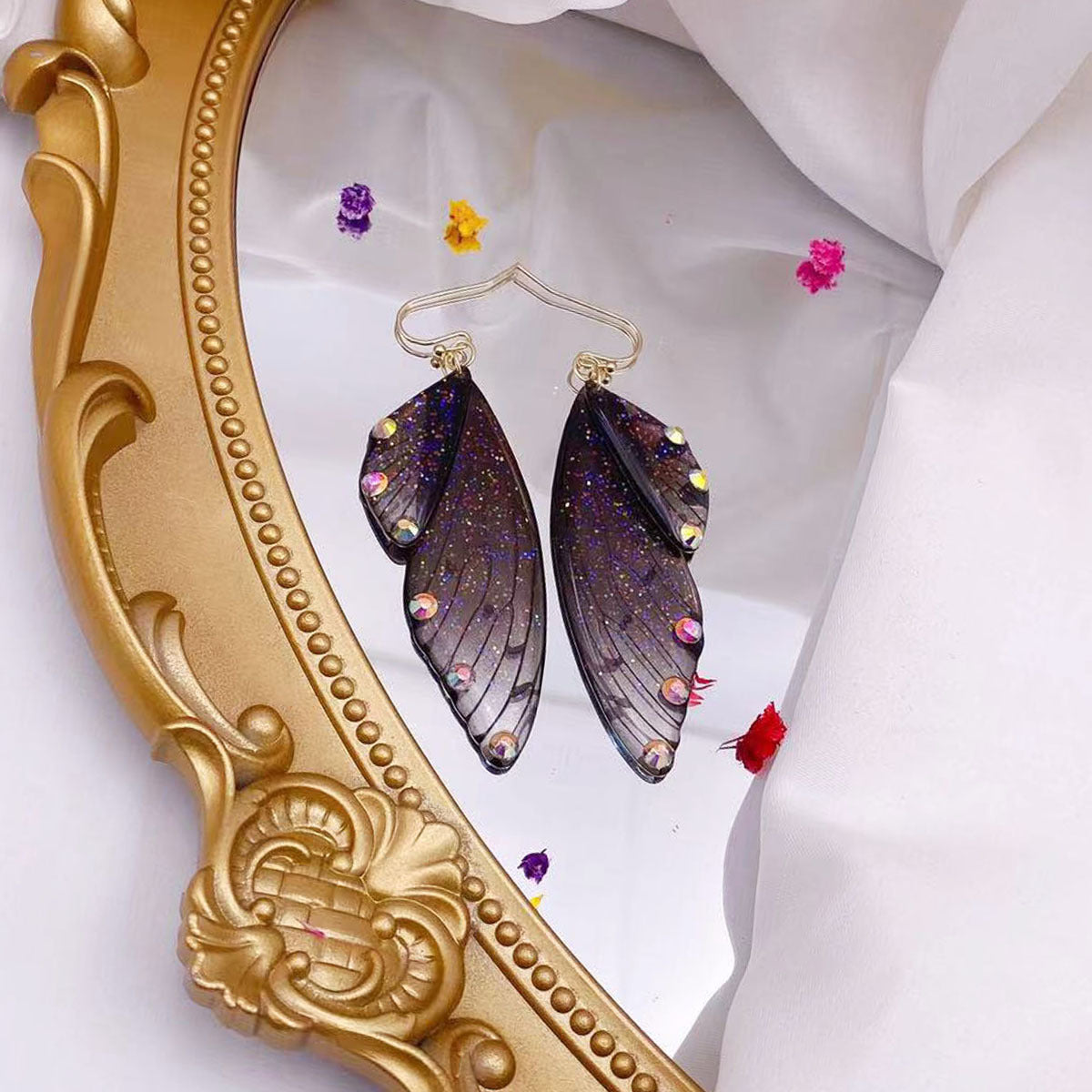 Women's Sier Cicada Wings Ear Hook Butterfly Temperamental Fairy Long Eardrop Earrings