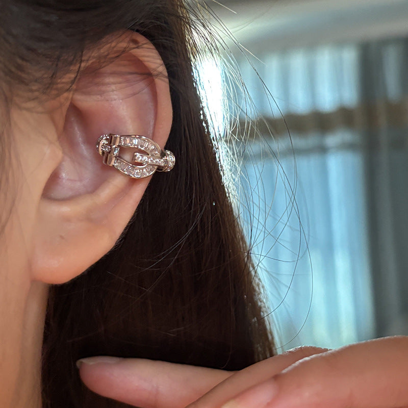 Korean Style Inlaid Zircon Horseshoe Ear Clip Niche Personality Light Earrings