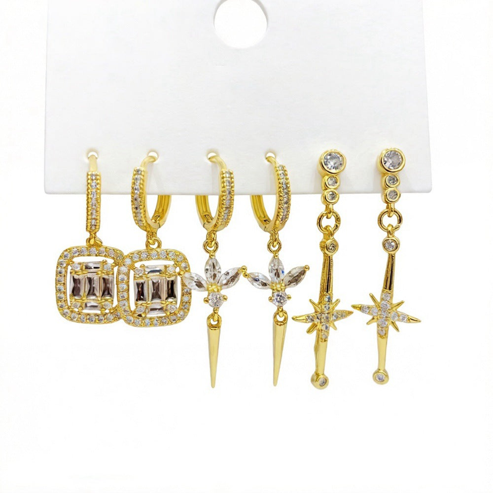Ear Clip Three Pairs Copper Plated Real Earrings