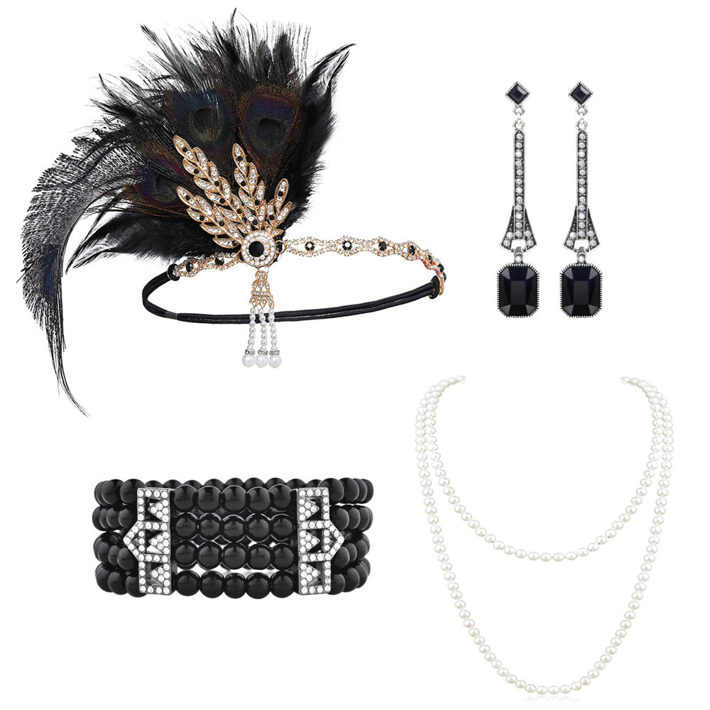 Red Feather Hair Band Masquerade Single Jewelry Set