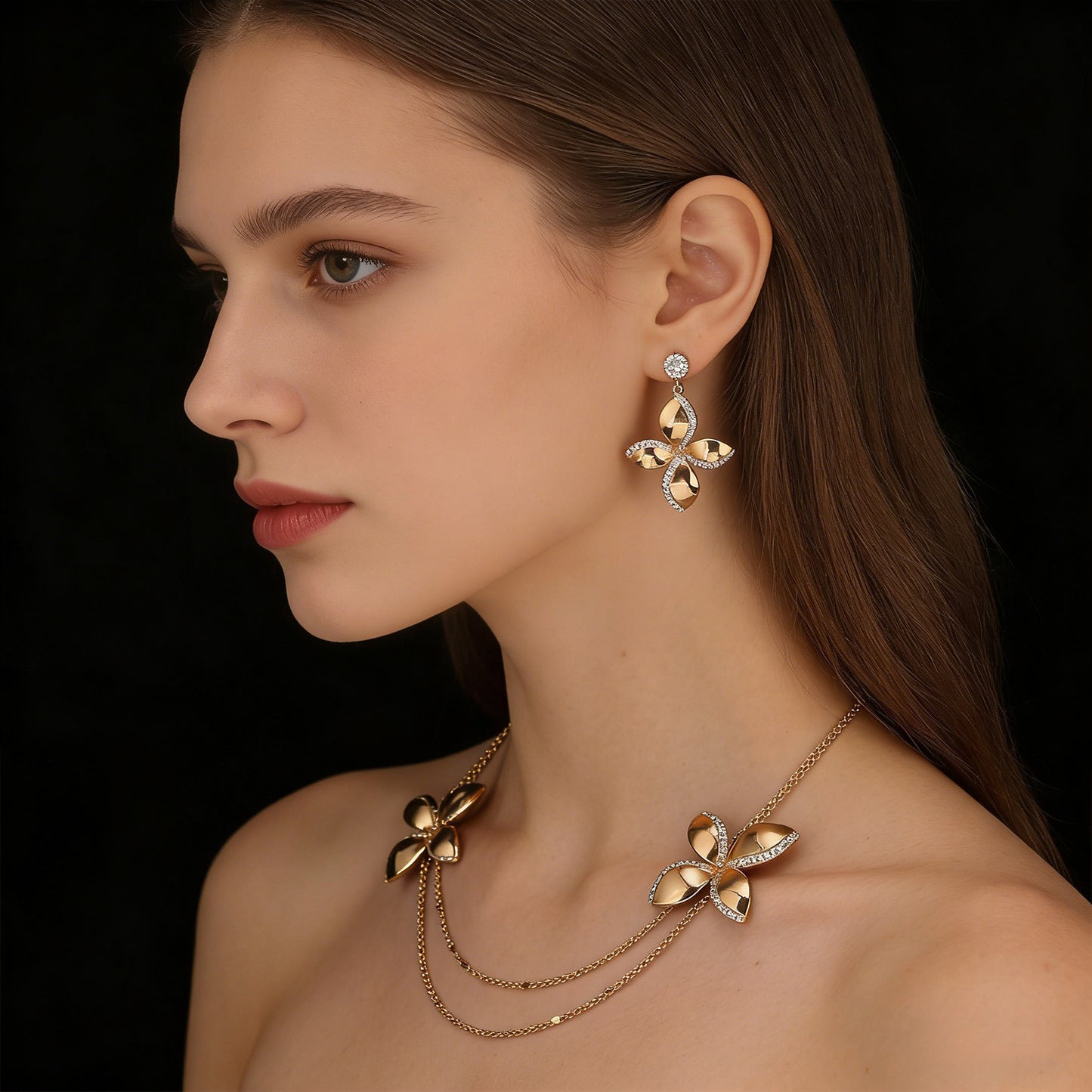 Women's Flower Light Luxury High-grade Sweater Chain Zircon Earrings