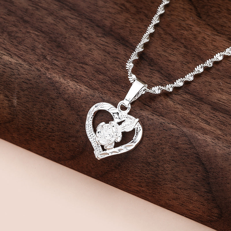 Women's Casual Water Ripple Sier-plated Love Necklaces