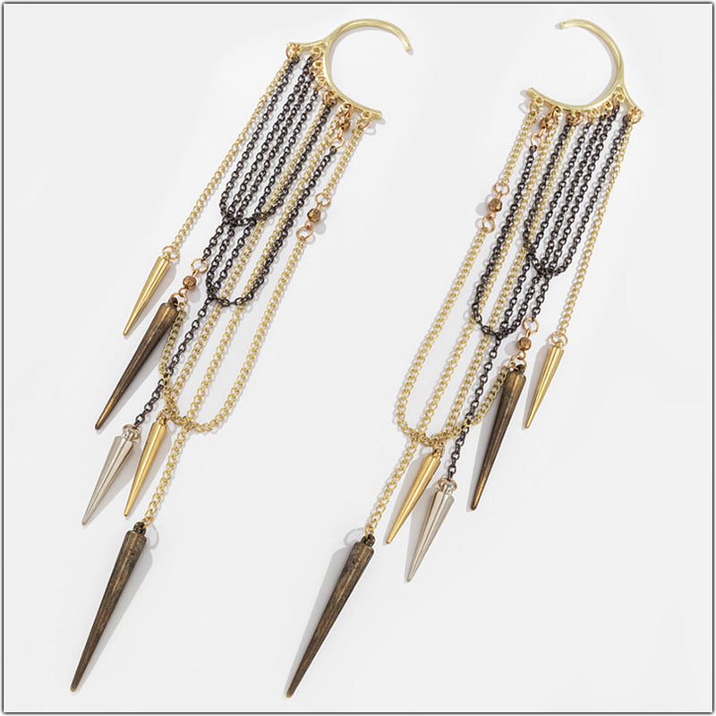 Fashion Unilateral Punk Nightclub Long Fringe Rivet No Piercing Ear Hook