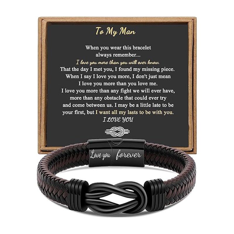 Trendy Leather Stainless Steel Twist Hand-woven Bracelets