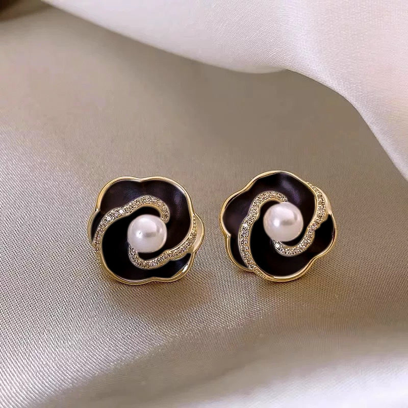 Inlaid Zircon Flower Elegant High-grade Pearl Earrings