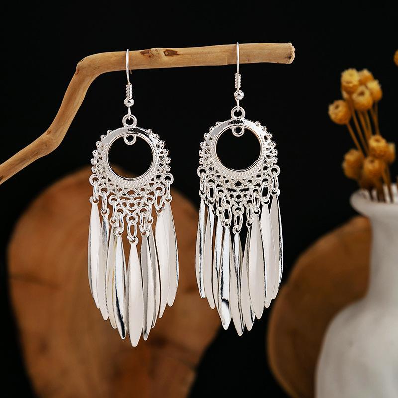 Imitation Sier Miao Minority Tourist Attractions Bohemian Exaggerated Long Leaves Earrings