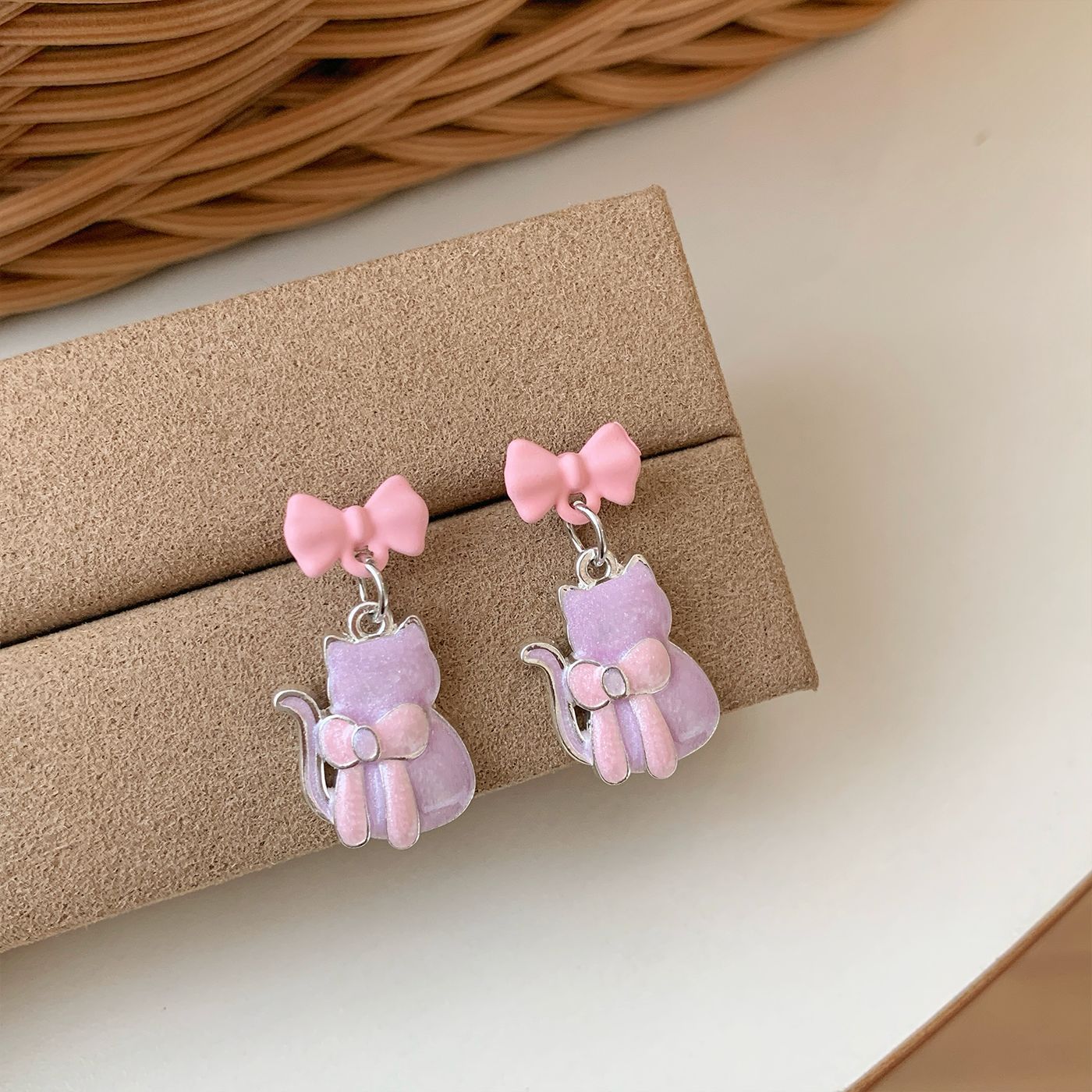Women's Color Bow Cat Sier Needle Exquisite Sweet Fun Earrings