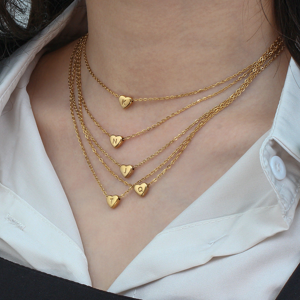 Style Peach Heart Stainless Steel Gold-plated Exquisite Heart-shaped Letter Necklaces