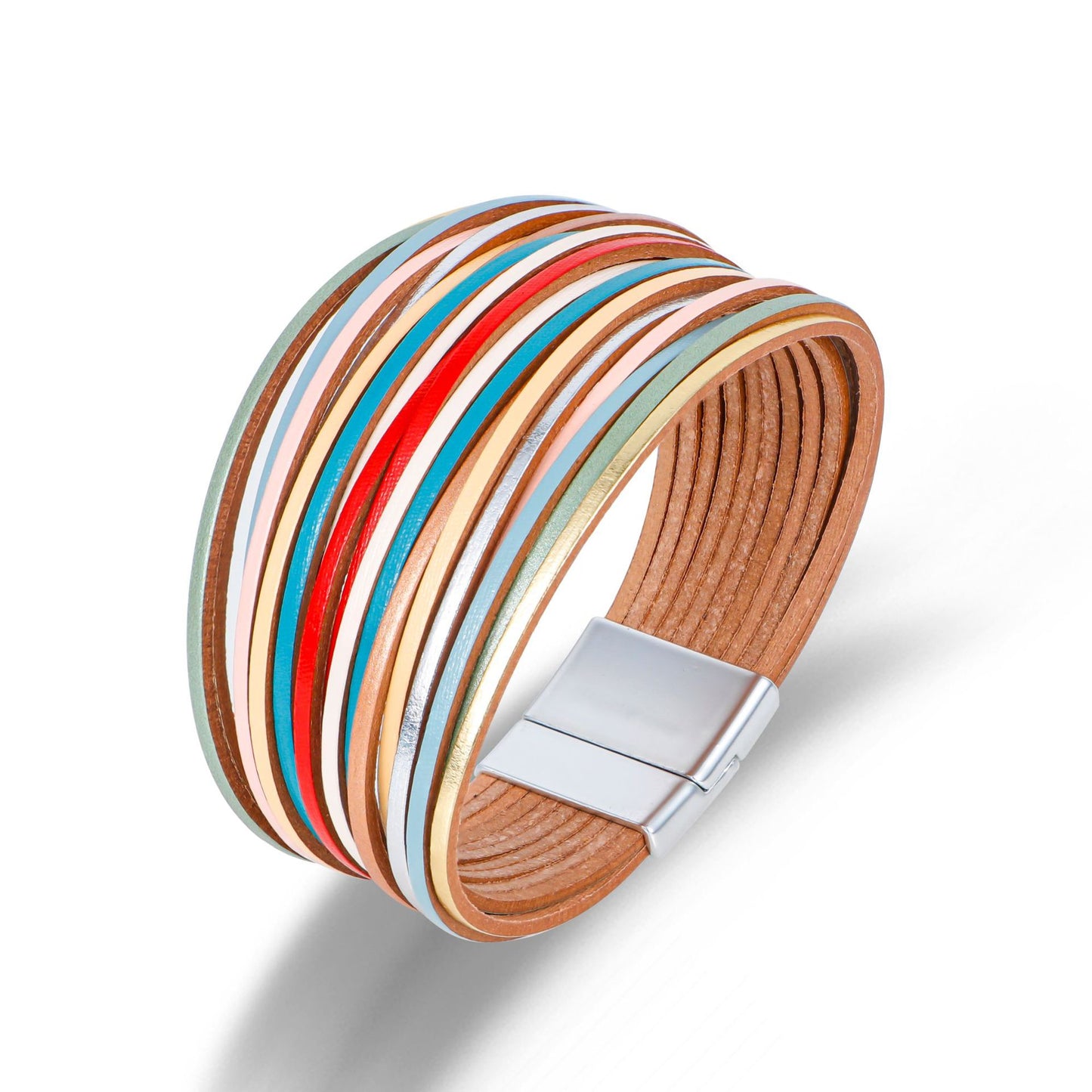 Women's Summer Rainbow Color Matching Leather Cord Fashion Magnetic Bracelets
