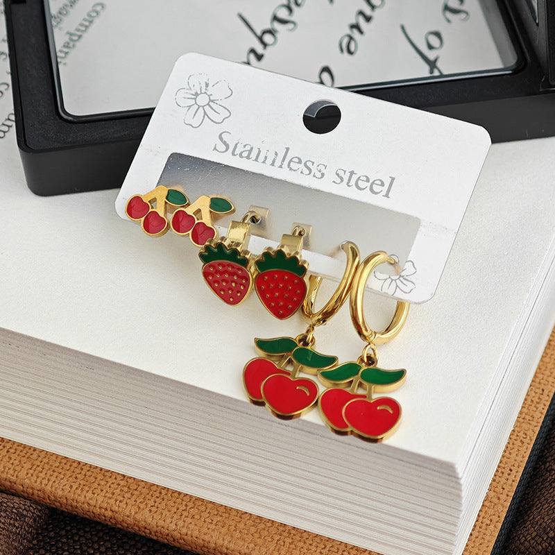 Strawberry Female Fruit Series Titanium Steel Ear Clip Earrings