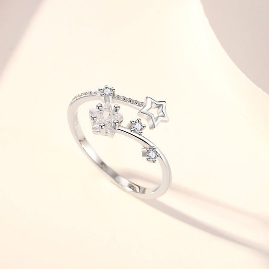 Sterling Sier Pentagram Diamond Embedded Star Rings