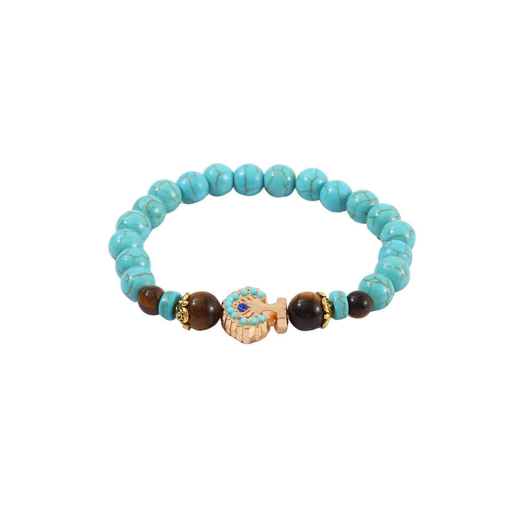 Turquoise Cross Natural Stone Beaded Retro Bracelet