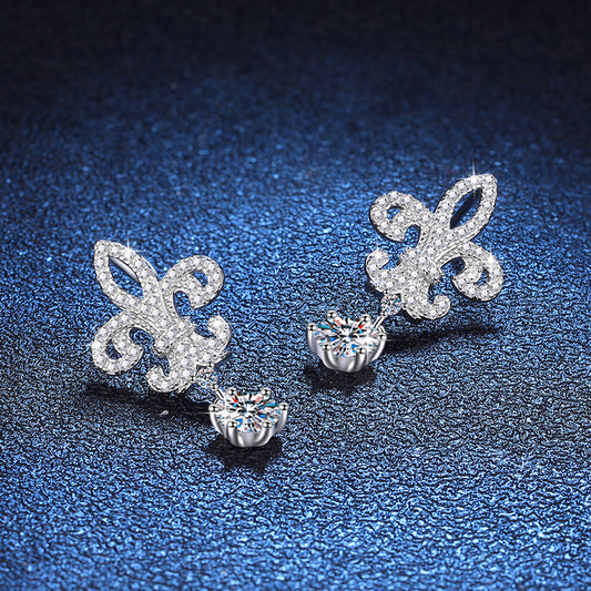 Sterling Sier Moissanite Crown Rear Flower-de-luce Earrings