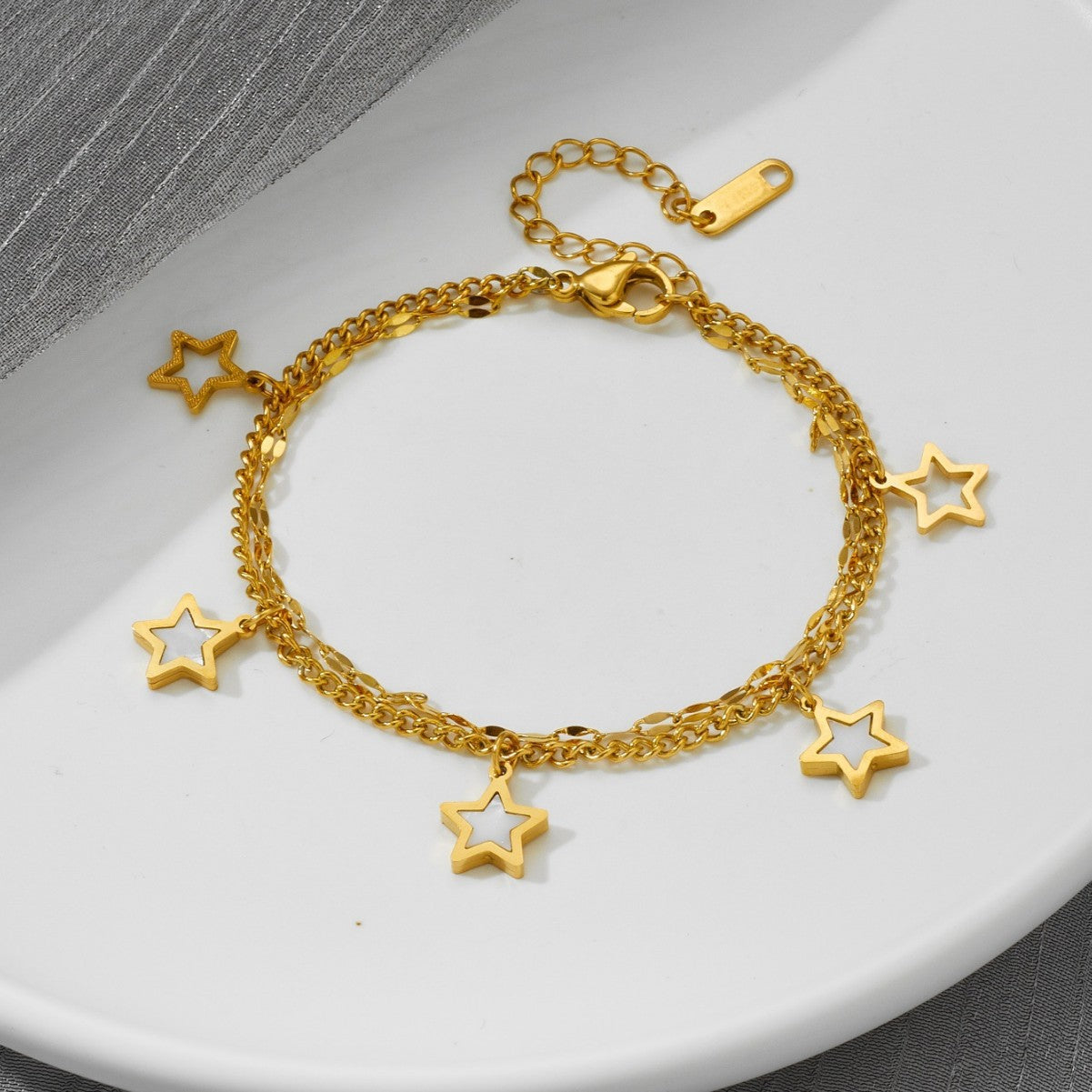 Women's Five-pointed Star Tassel Simple Graceful Stainless Anklets