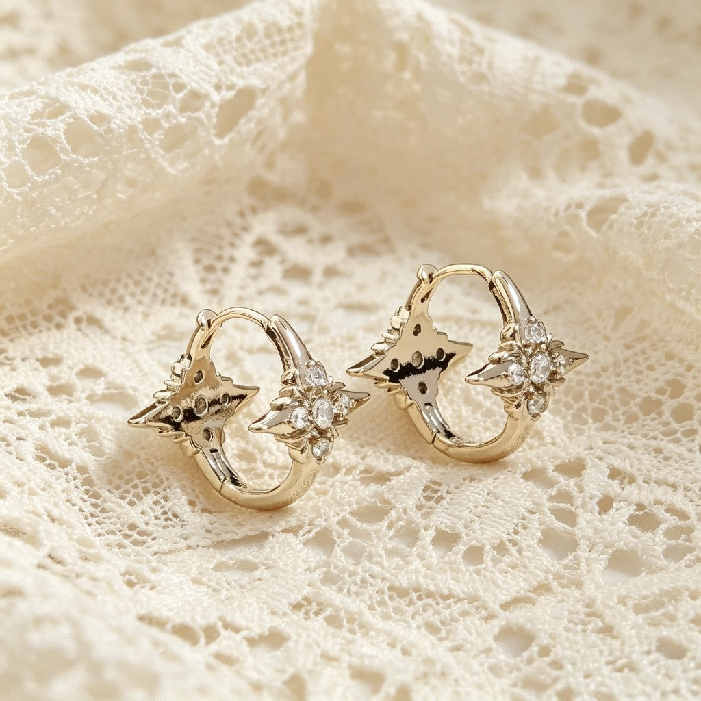 Star Coffee Gold Double-sided Four Stars Female Niche Retro Ear Earrings