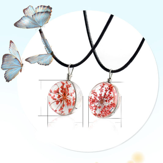 Plant Dried Flowers Gypsophila Time Stone Handmade Glass Necklaces
