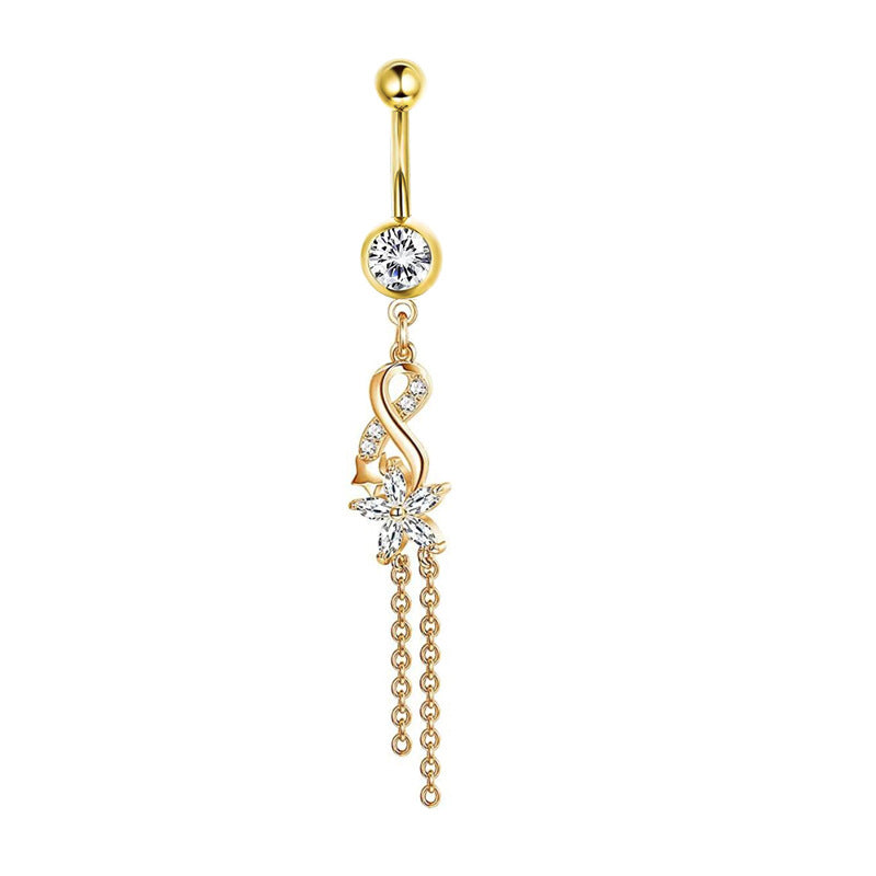 Zircon Navel Piercing Golden Heart Buckle Stud Earrings