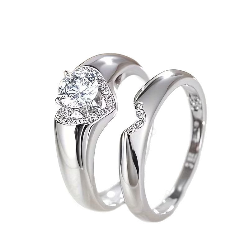Fashion Imitation Moissanite White Gold Plated Couple Rings
