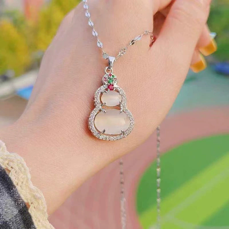 High Ice Chalcedony Buddha Titanium Steel Female Clavicle Necklaces