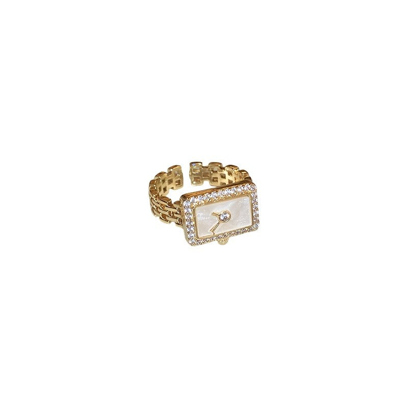 Zircon Square Clock Chain Open Adjustable Rings