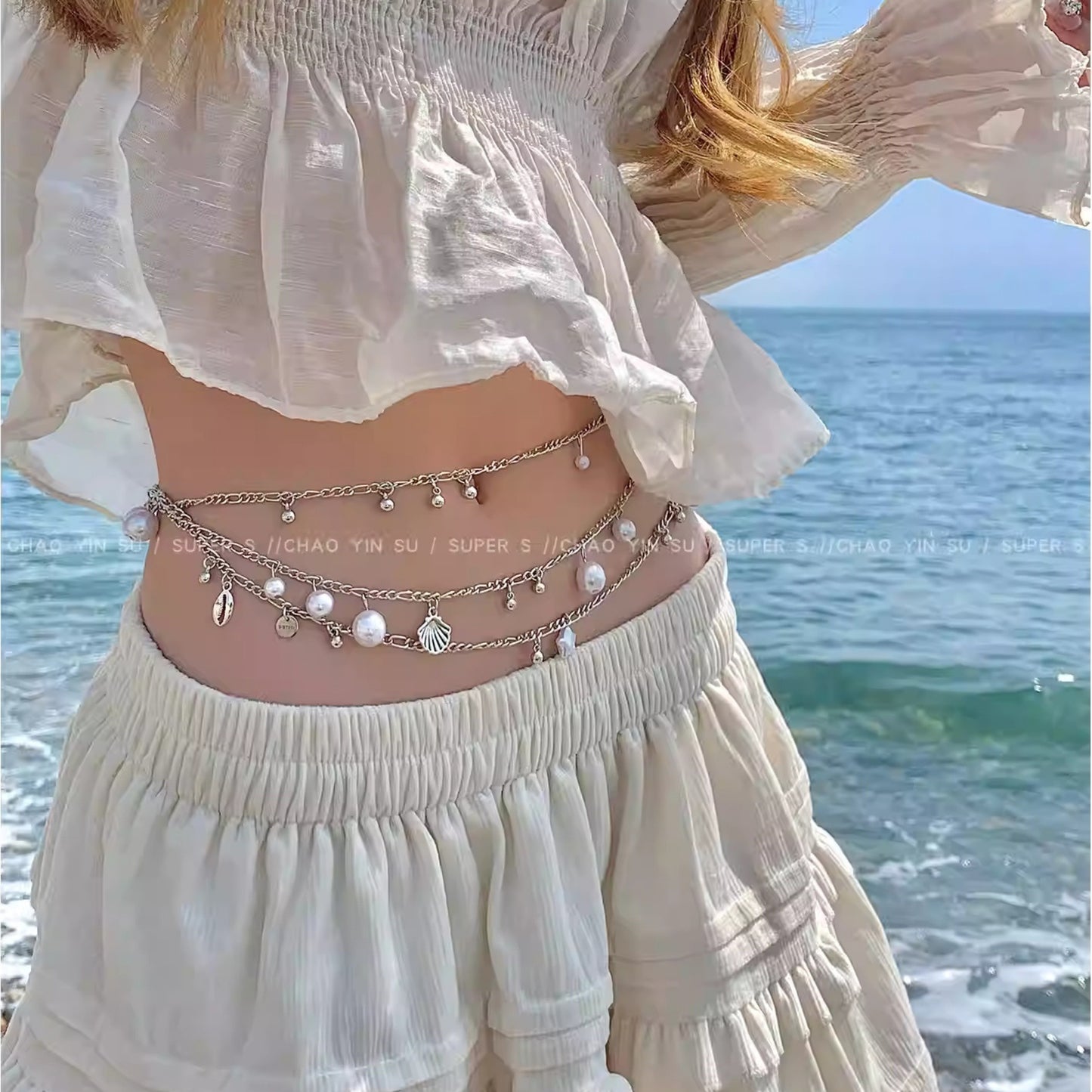 Bohemian Shell Starfish Pearl Twin Waist Chain Necklace