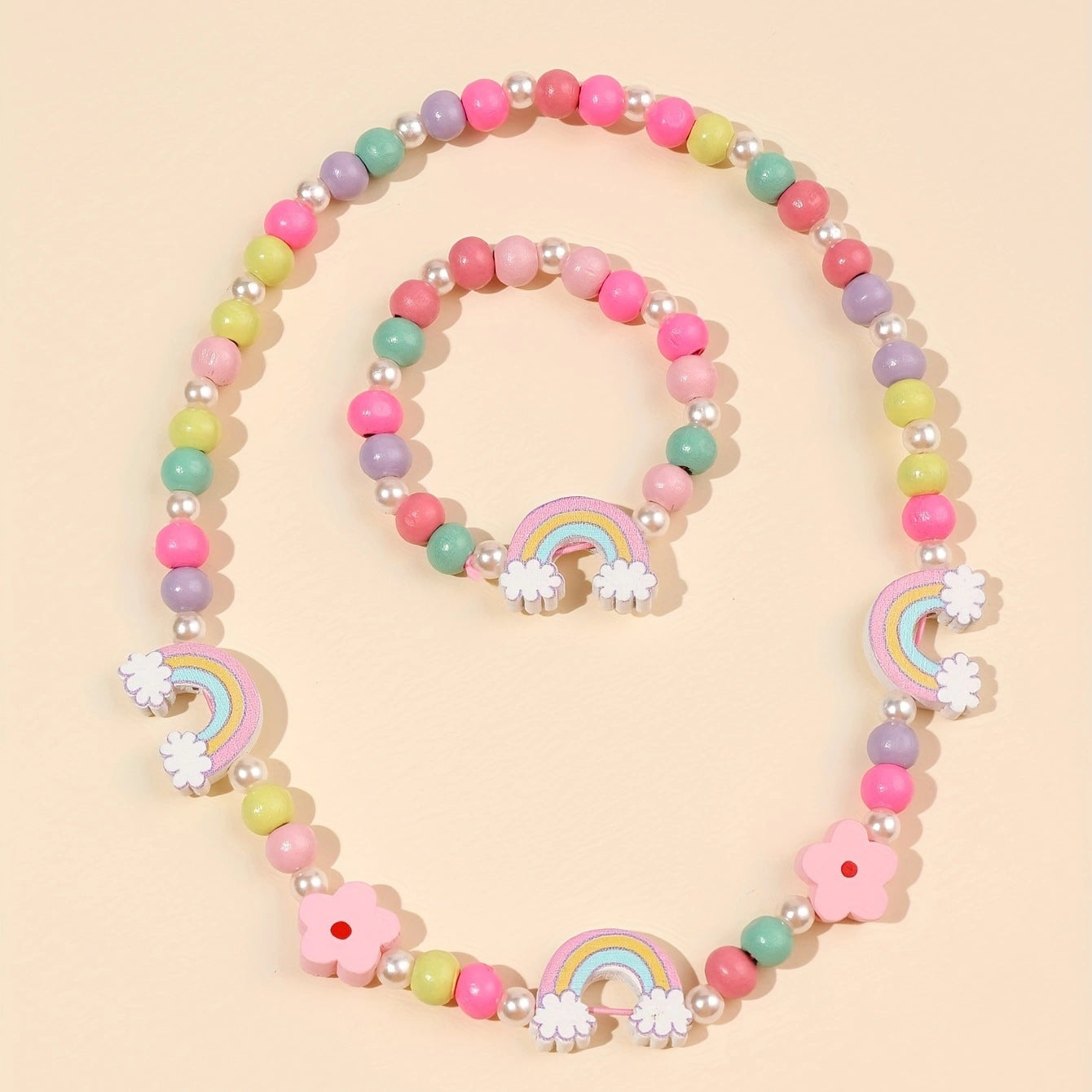 Children's Mixed Color Beaded Wooden Bead Handmade Bracelets