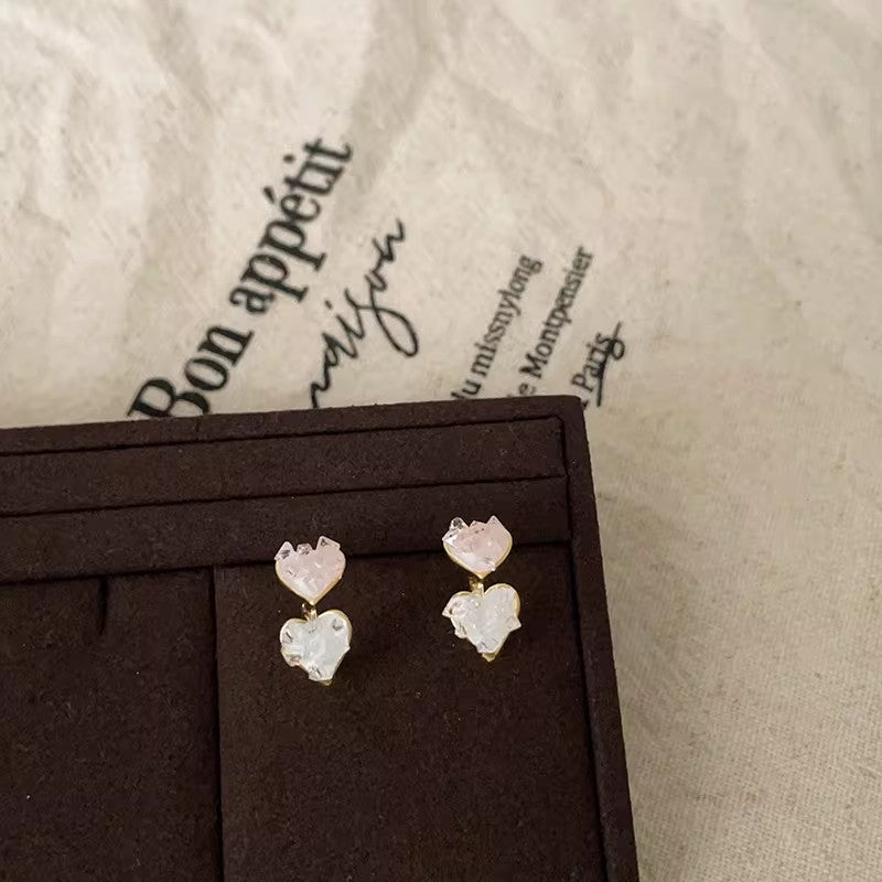 Crystal Love Heart Niche High Sense Special Interest Stud Earrings