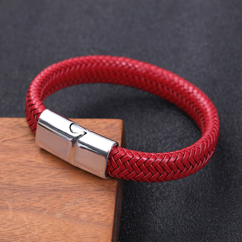 Men's Vintage Weave Leather Rope Magnetic Buckle Bracelet