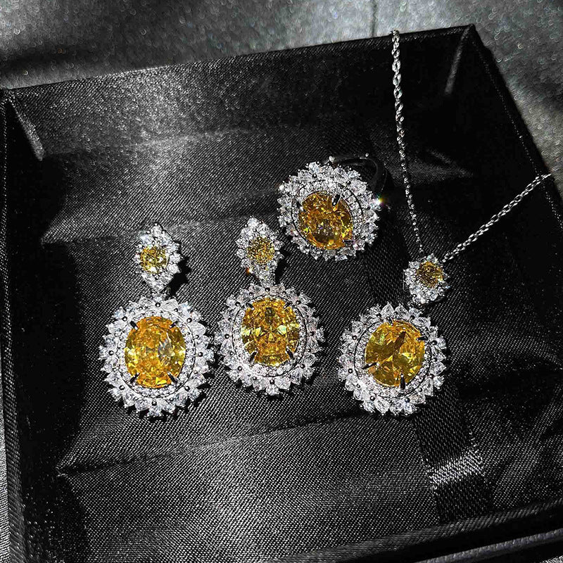 Live Broadcast Three-piece Colored Gems Ear Combination Personality Necklaces