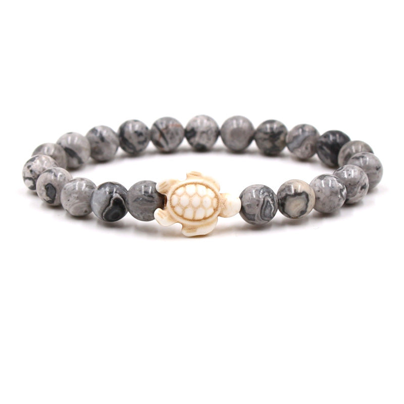 Women's & Men's Natural Yellow Tiger's Eye Beads Turquoise Turtle Bracelet