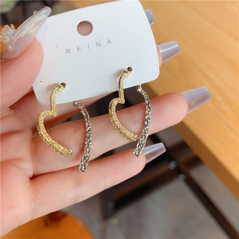 Needle Cross Love Heart Female Light Luxury Minority Design Ear Stud Earrings
