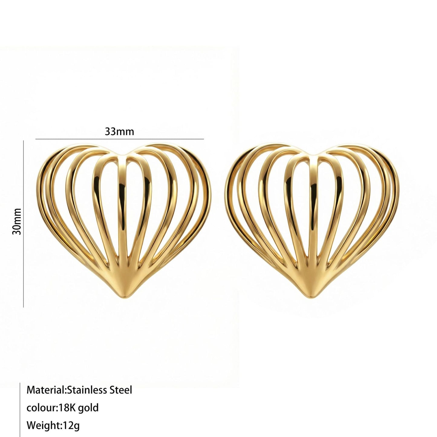 Gold Stainless Steel Heart Shape Hollow Stud Earrings