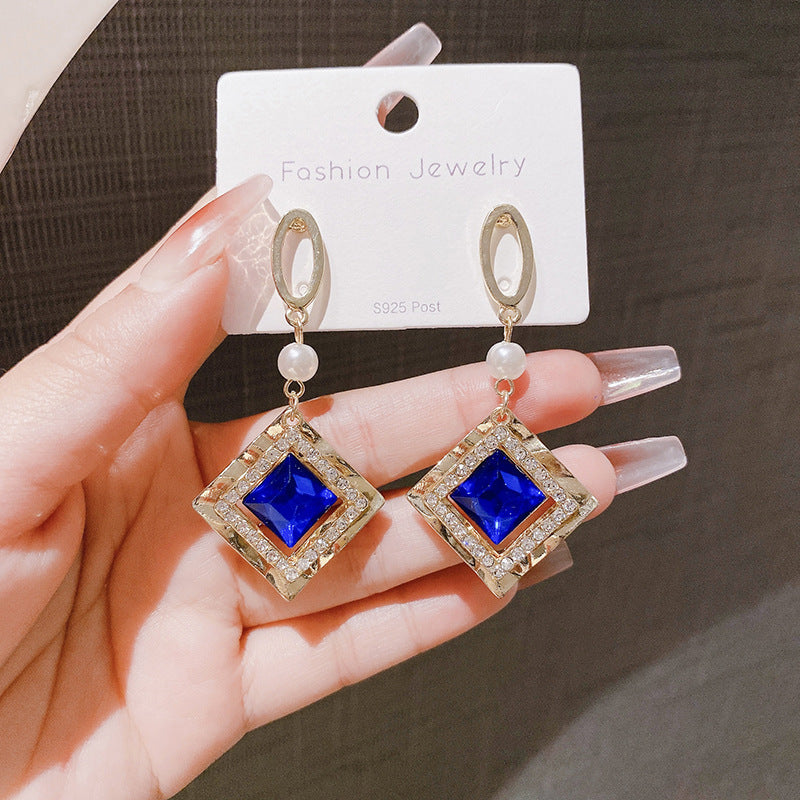 Temperament Female Blue Color Sier Exquisite Earrings