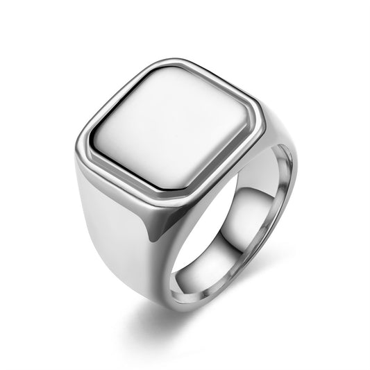 Men's Personalized Hip Hop Square Glossy Stainless Rings