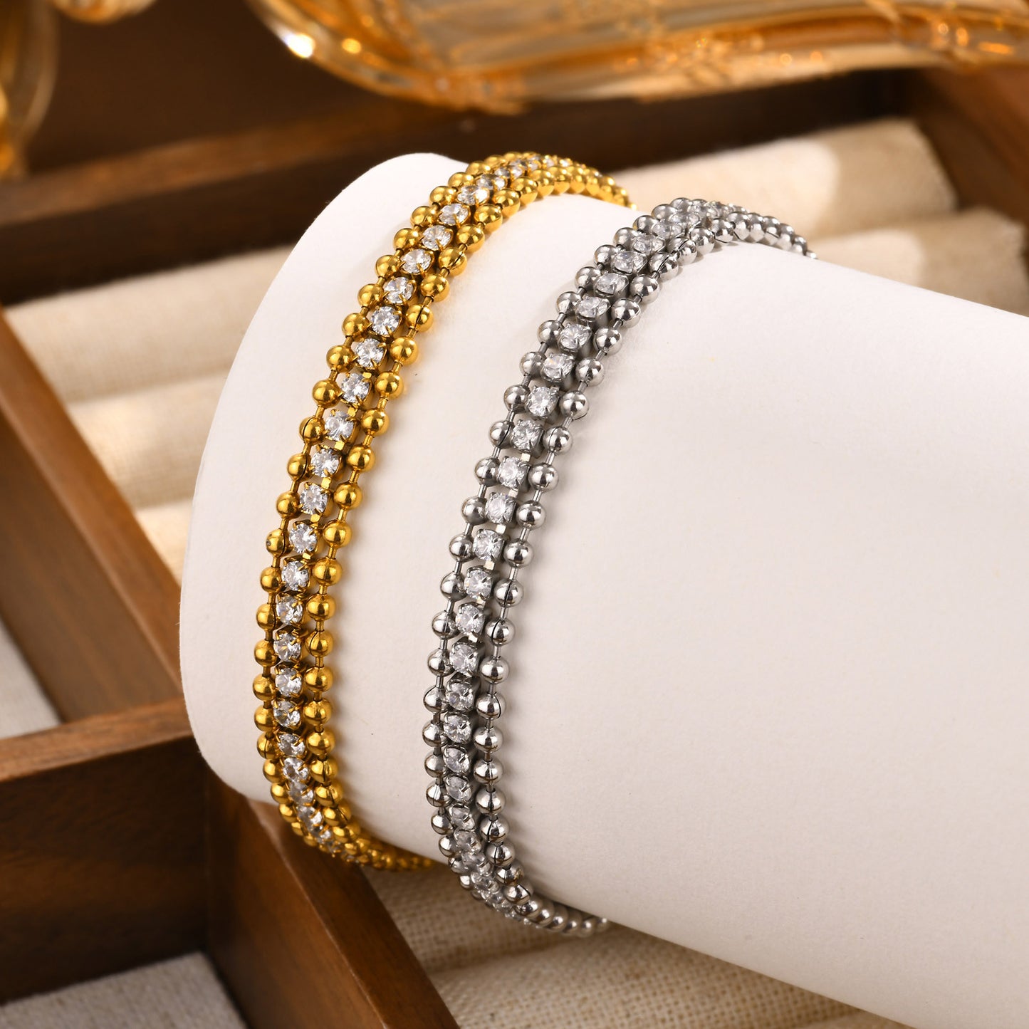Stainless Steel Chain Zircon Female Gold Bracelets