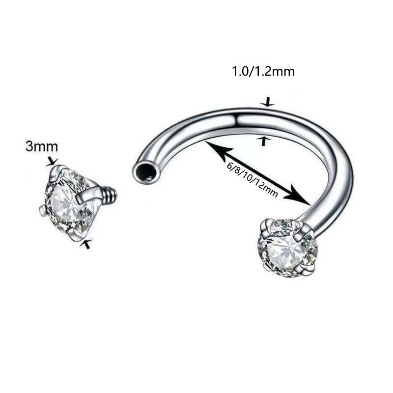 Men's Steel Inlaid Zircon Earings Horseshoe Rod High-grade Light Luxury Stud Earrings