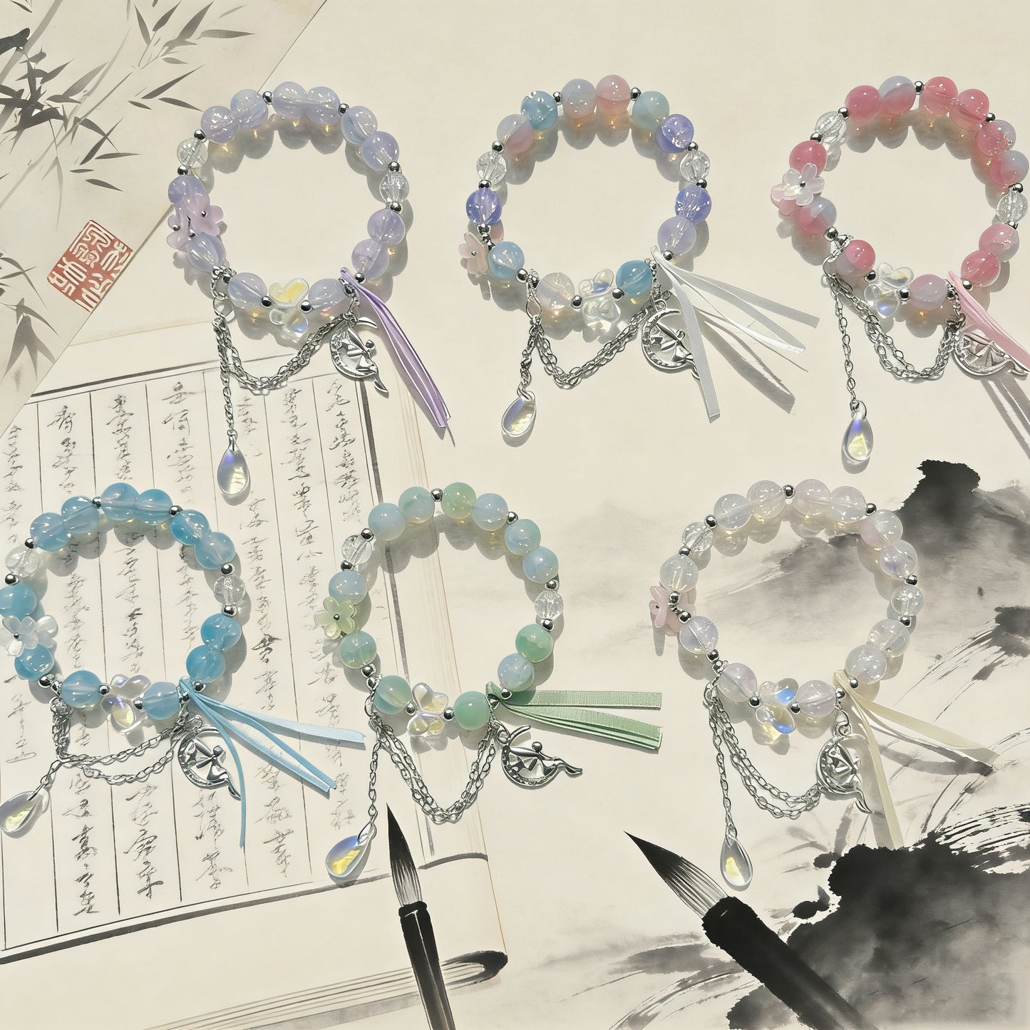 Chinese Style Butterfly Ribbon Glass Female Summer Niche Hot Flower Bracelet