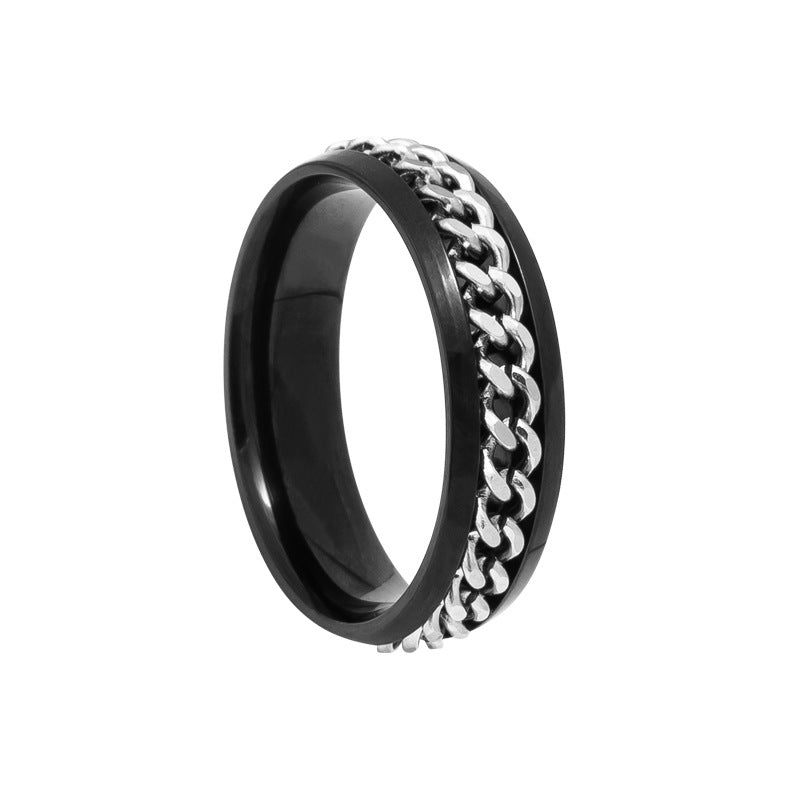 Wide Stainless Steel Rotating Chain Couple Rings