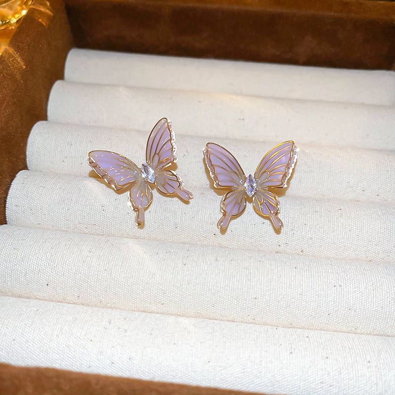 Women's Dripping Zircon Butterfly Sier Simple Niche Earrings