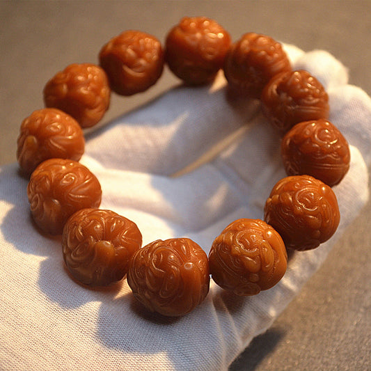 Women's & Men's Single Circle Weathered Yellow Bodhi Root Carved Bracelets