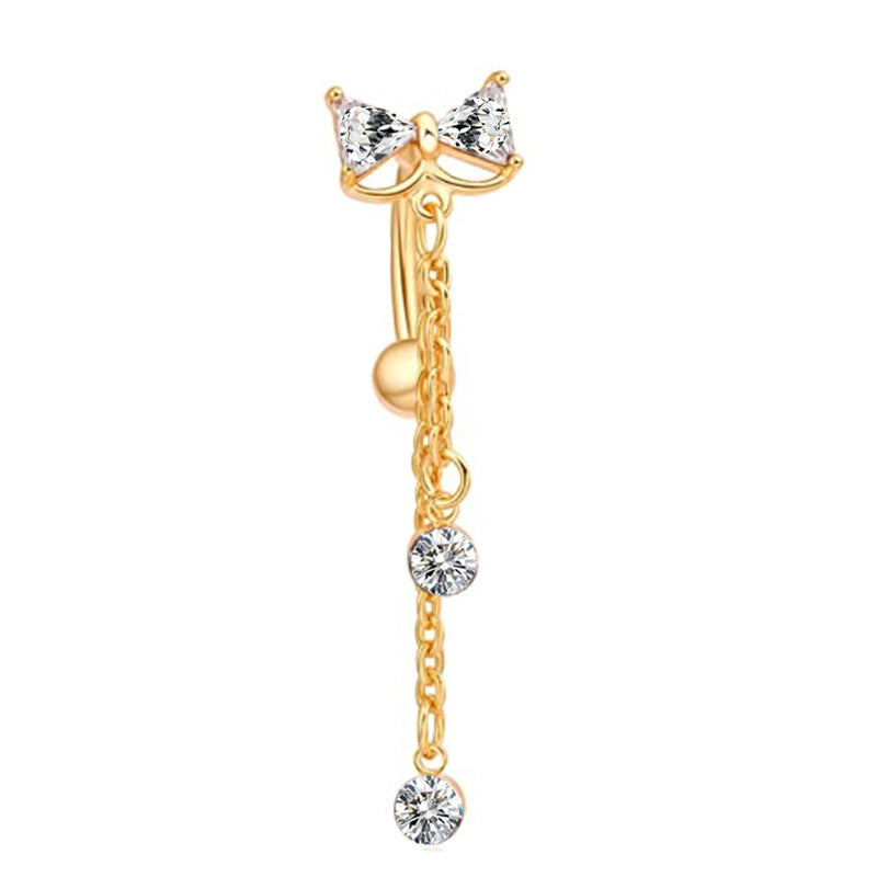 Zircon Navel Piercing Golden Heart Buckle Stud Earrings