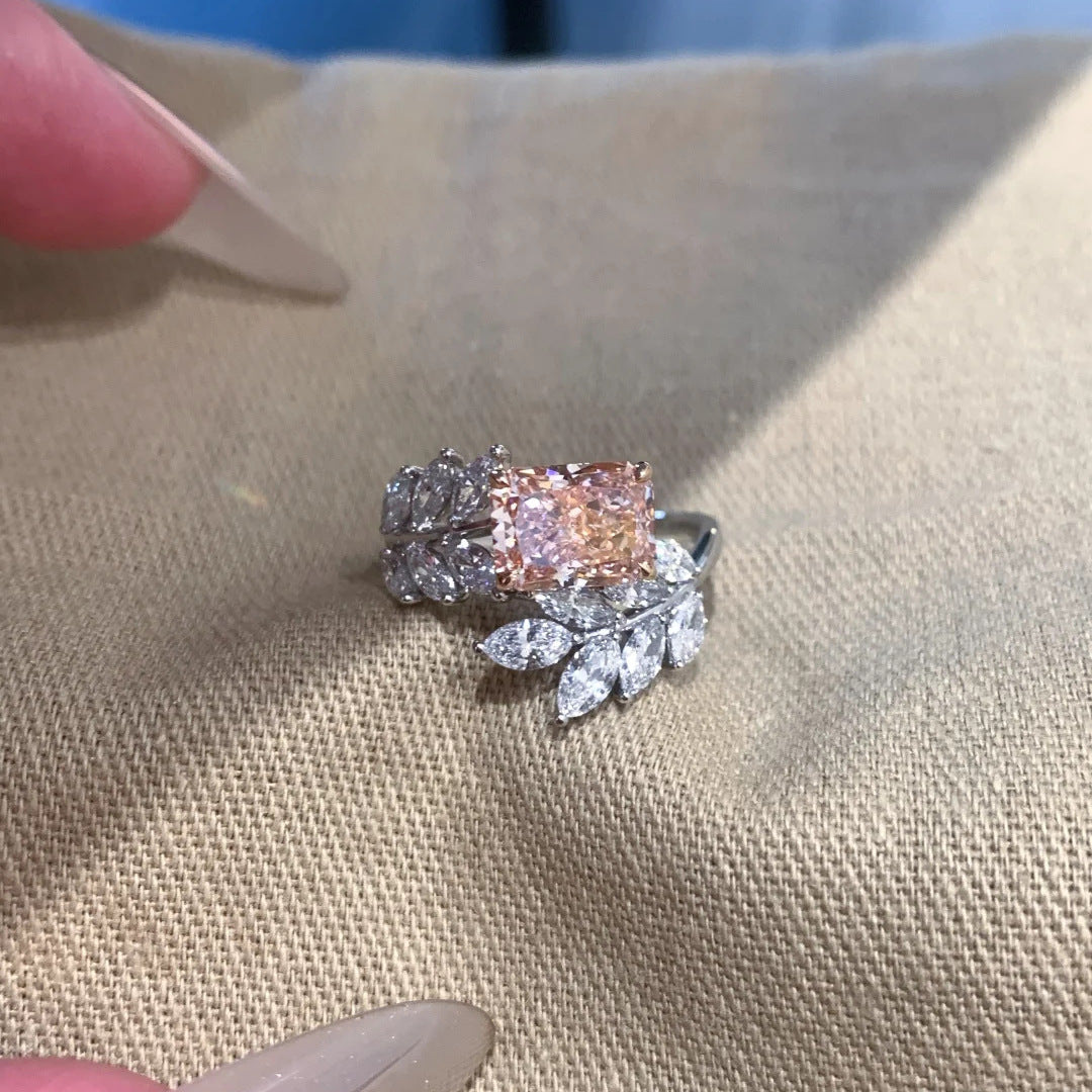 Women's Flower Cut Cube Sugar Wheat Leaf Flashing Light Luxury Drop-shaped Ring