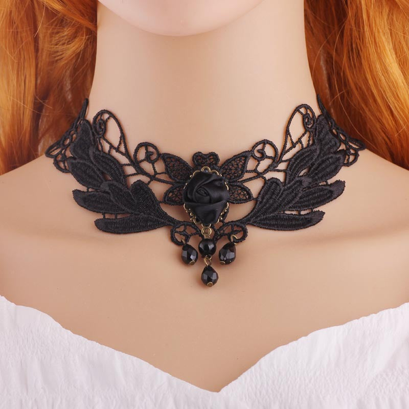 Women's Lace Sexy Clavicle Chain Black Exaggerated Neck Band Formal Collar