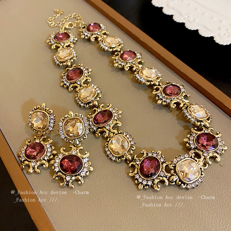 Square Stitching Palace Style Exquisite Clavicle Chain Middle Necklaces
