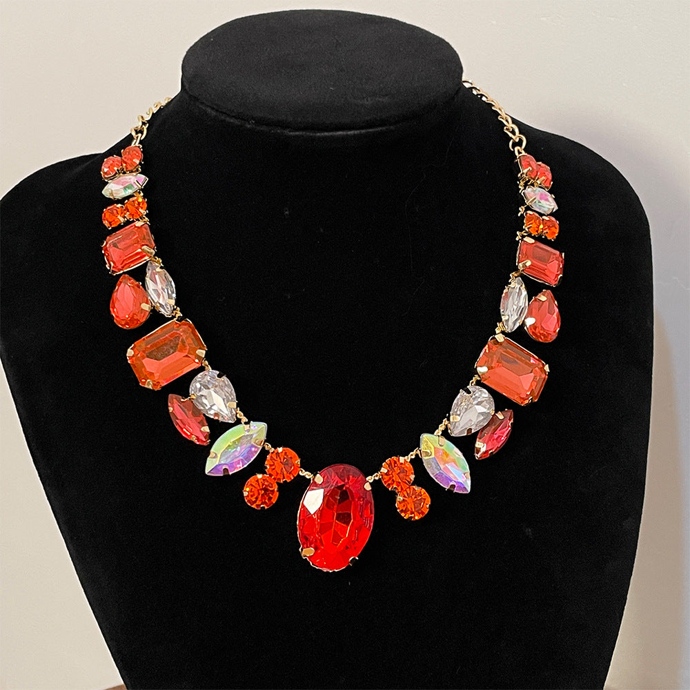 Women's Full Diamond Colorful Gem Fashion Banquet Super Necklaces