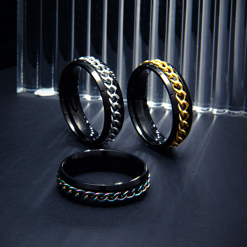 Wide Stainless Steel Rotating Chain Couple Rings